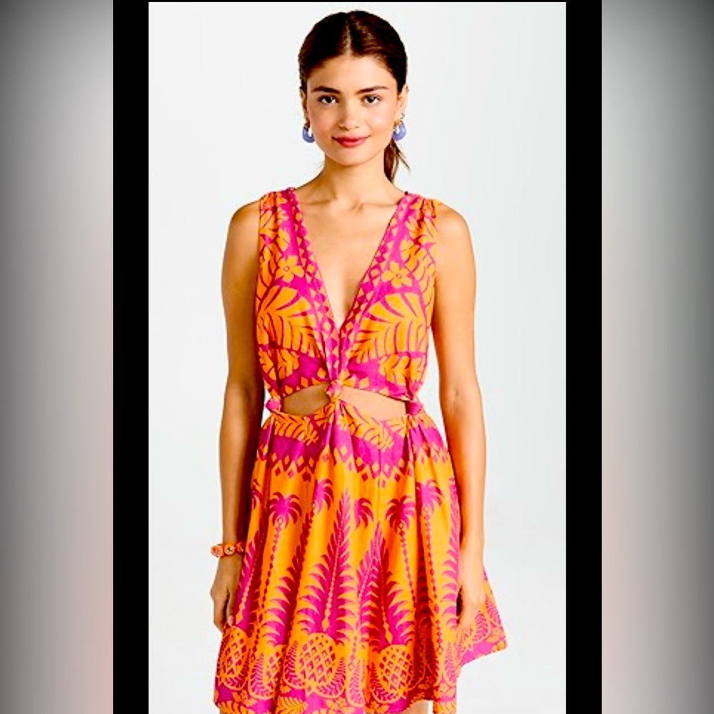 FARM Rio  “Pineapple Love” orange, and pink dress with open waist